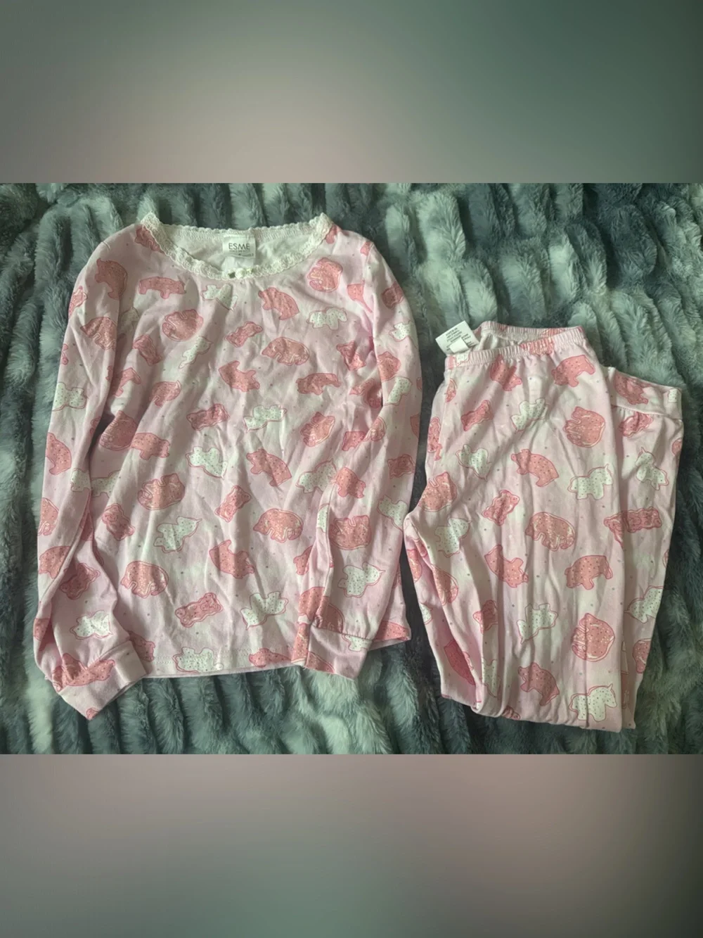 Girls' Esme snug fitting Pink Bear-Print Long Sleeve Pajama Set
